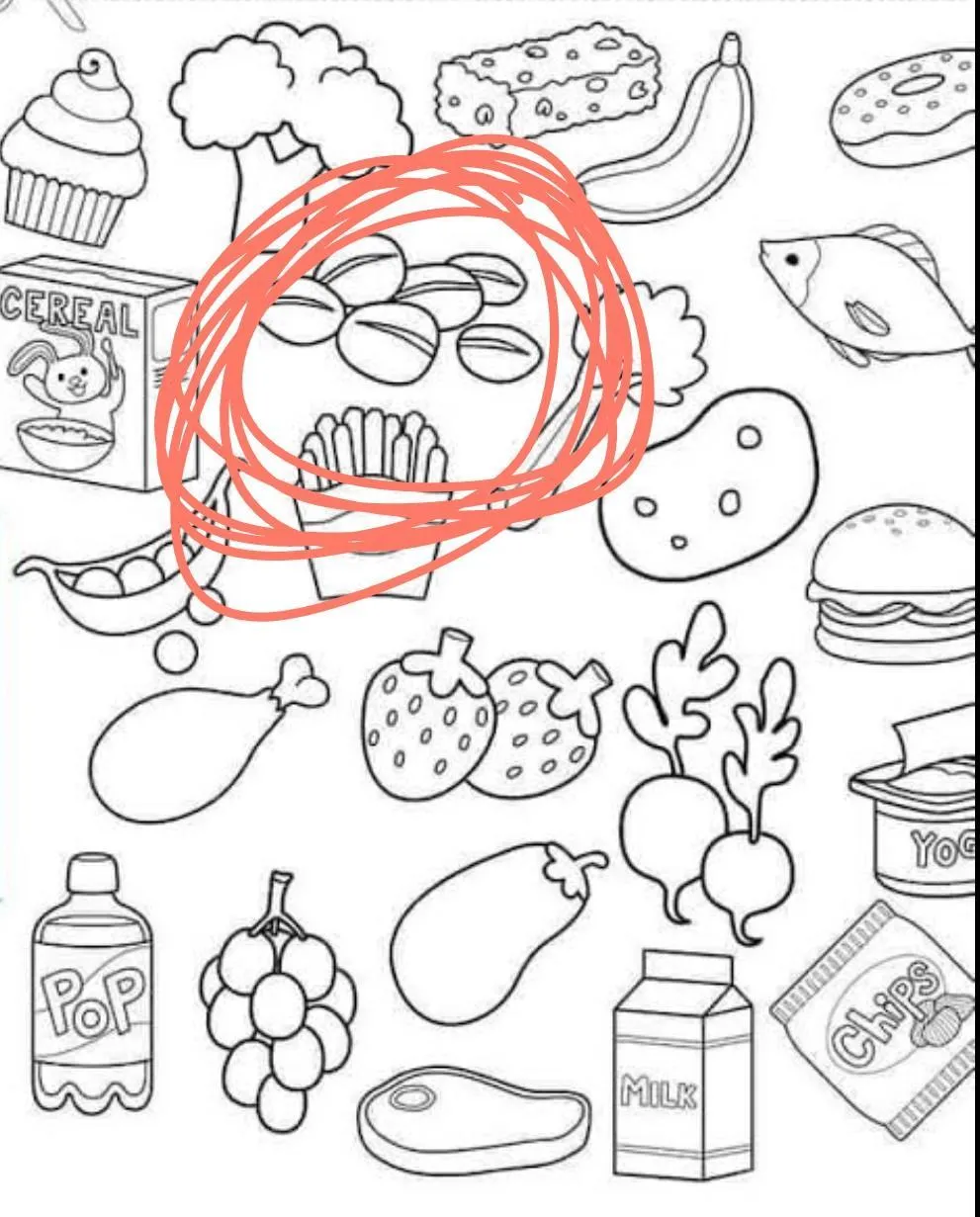 colorea de color verde los alimentos saludables y de rojo la comida  chatarra ok, a eso si le entiendo, pero - Brainly.lat
