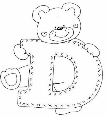 Abecederio de Osito corazon para colorear letra D ~ 4 Dibujo