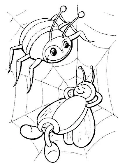 COLOREA TUS DIBUJOS: Araña jugando con mosca para colorear COLOREA TUS DIBUJOS: Araña jugando con mosca para colorear