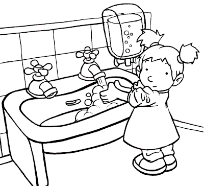 Niña lavándose las manos para colorear ~ 4 Dibujo Niña lavándose las manos para colorear ~ 4 Dibujo