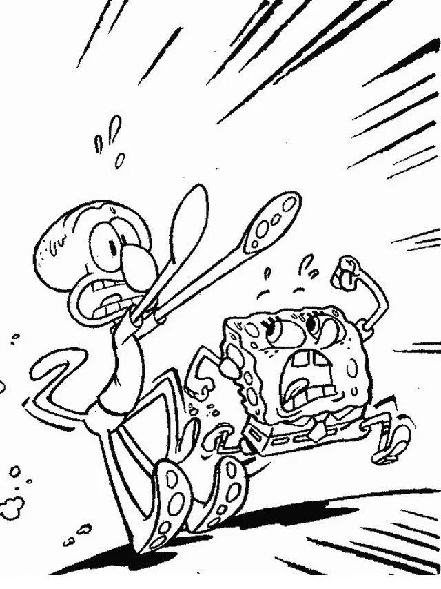 COLOREA TUS DIBUJOS: Calamardo y Bob esponja corriendo para colorear COLOREA TUS DIBUJOS: Calamardo y Bob esponja corriendo para colorear