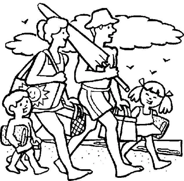 COLOREA TUS DIBUJOS: Dibujo de vacaciones en familia para colorear COLOREA TUS DIBUJOS: Dibujo de vacaciones en familia para colorear