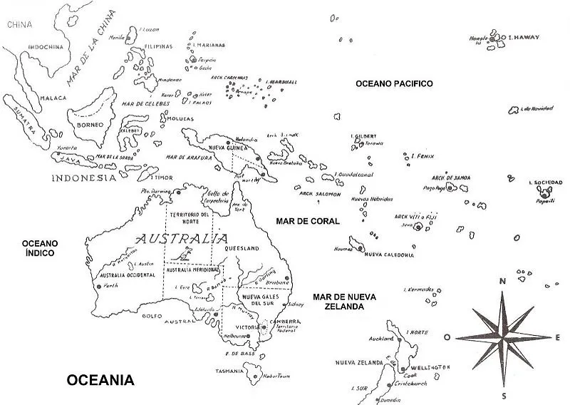 Mapa de oceania para colorear con nombres - Imagui