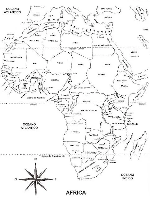 Mapa de África con nombres para colorear ~ 4 Dibujo