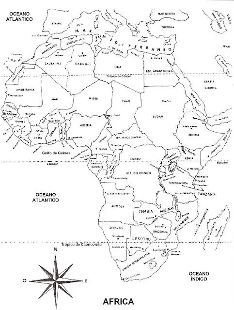 Mapa de África con nombres para colorear ~ 4 Dibujo Mapa de África con nombres para colorear ~ 4 Dibujo