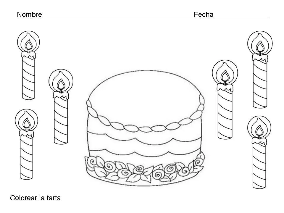 COLOREA TUS DIBUJOS: Lamina de pastel y velas para colorear COLOREA TUS DIBUJOS: Lamina de pastel y velas para colorear