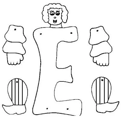 Marioneta letra E para armar, pintar y colorear ~ 4 Dibujo