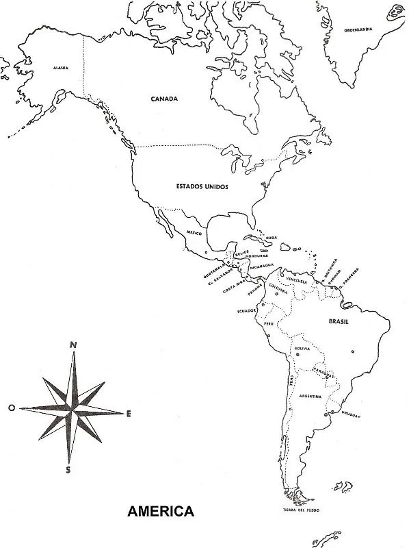 COLOREA TUS DIBUJOS: Mapa de América con nombres para colorear