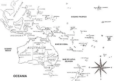 COLOREA TUS DIBUJOS: Mapa de Oceanía con nombres para colorear COLOREA TUS DIBUJOS: Mapa de Oceanía con nombres para colorear