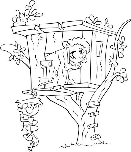 COLOREA TUS DIBUJOS: Niños jugando en casa del Árbol para colorear