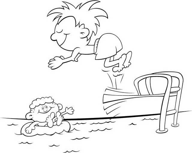COLOREA TUS DIBUJOS: Niños jugando en piscina para colorear COLOREA TUS DIBUJOS: Niños jugando en piscina para colorear