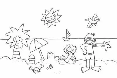 COLOREA TUS DIBUJOS: Niños jugando en la playa para colorear