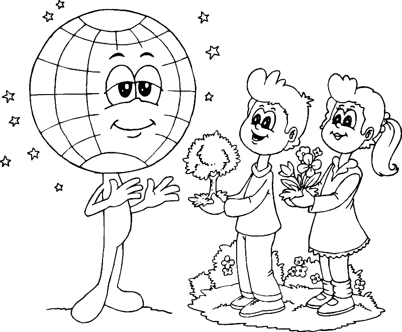 COLOREA TUS DIBUJOS: Niños regalando arboles al planeta tierra COLOREA TUS DIBUJOS: Niños regalando arboles al planeta tierra