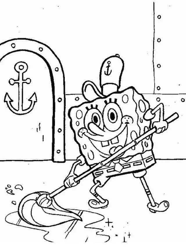 COLOREA TUS DIBUJOS: Bob Esponja trapeando para colorear COLOREA TUS DIBUJOS: Bob Esponja trapeando para colorear