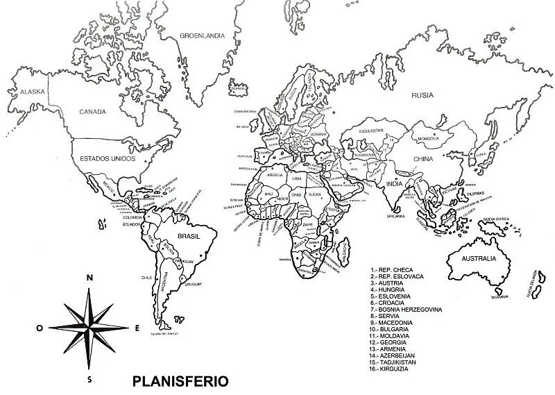 COLOREA TUS DIBUJOS: Planisferio con nombres para colorear