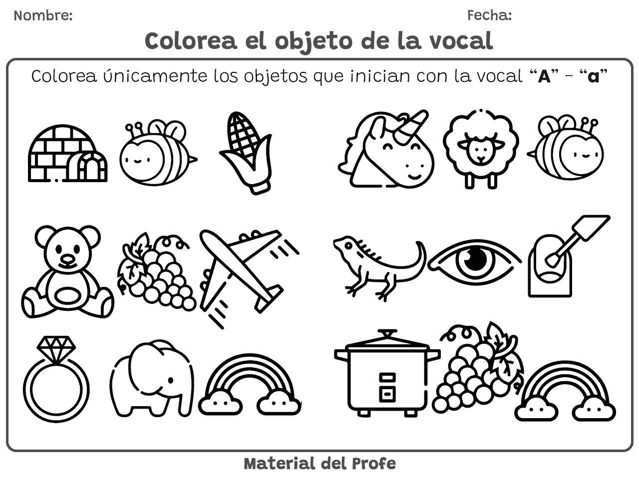 Colorea el objeto de la vocal | Material del Profe 2023 Colorea el objeto de la vocal | Material del Profe 2023