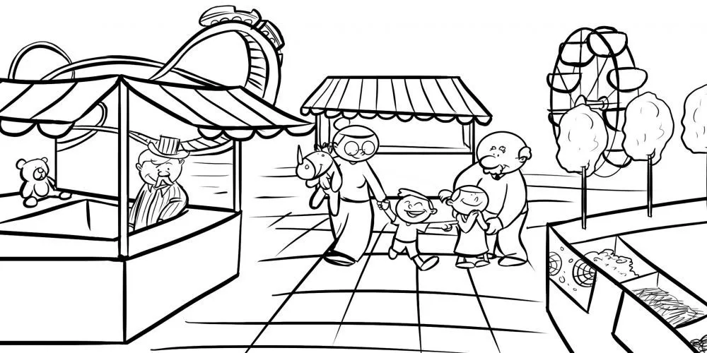 Colorear abuelos en la feria con sus nietos Colorear abuelos en la feria con sus nietos