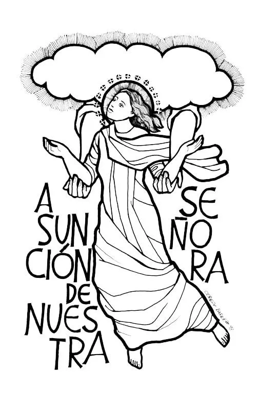 PARA COLOREAR: Asunción de la Virgen María