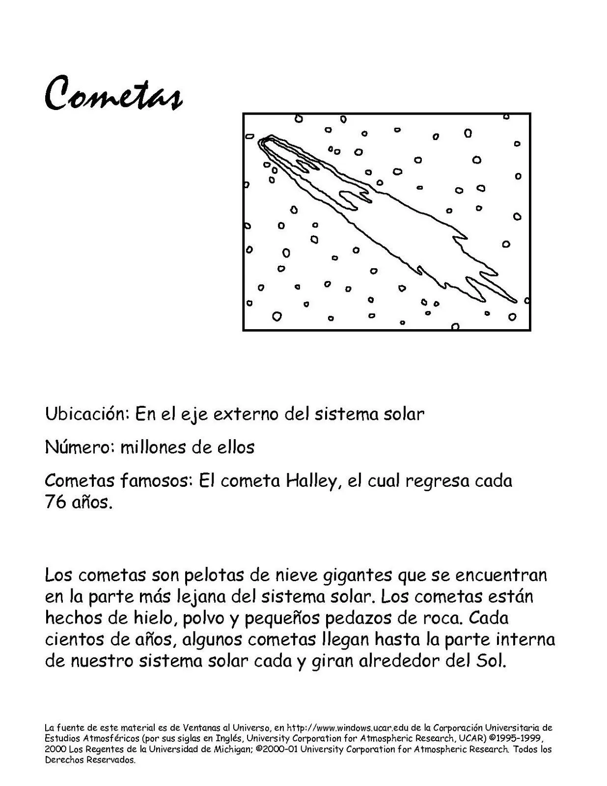 Para Colorear COMETAS. Caracteristicas. | Dibujo | Colorear | Lectura ...