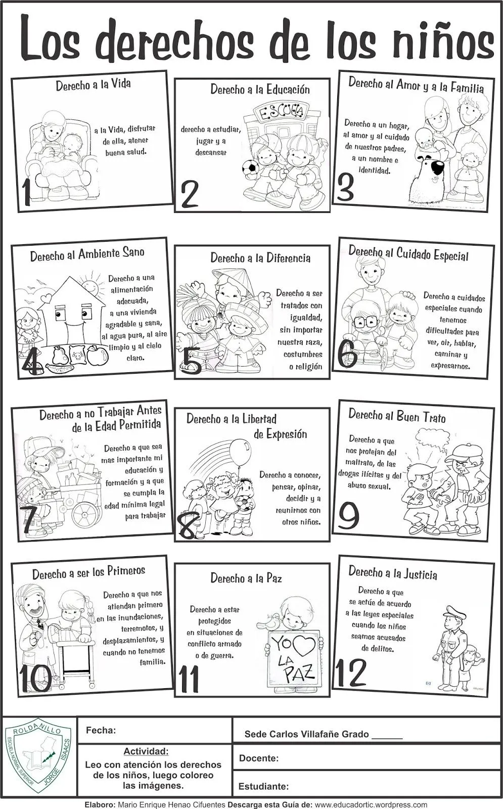 Para colorear, derechos y deberes del niño - Jugar y Colorear Para colorear, derechos y deberes del niño - Jugar y Colorear