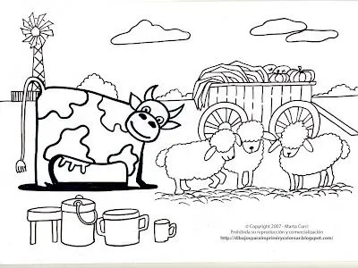  ... PARA COLOREAR: Dibujo de una vaca y ovejas para imprimir y colorear