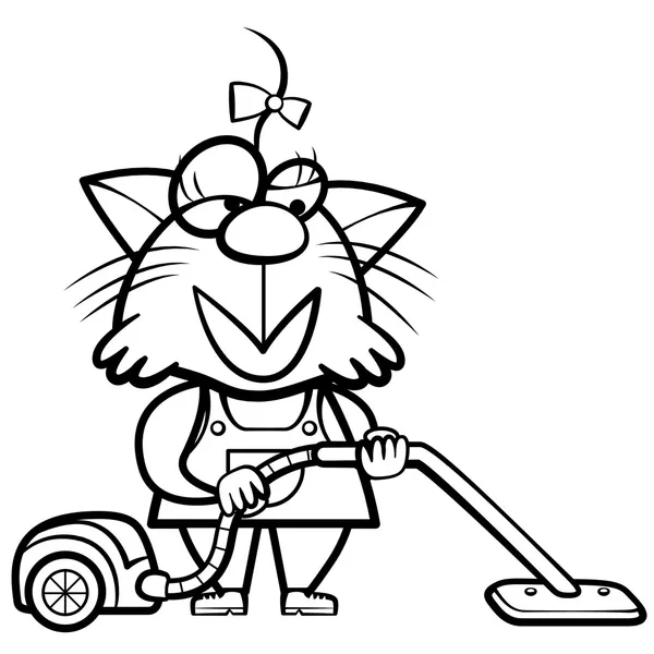 Para colorear dibujos animados gato ama de casa con una aspiradora ...