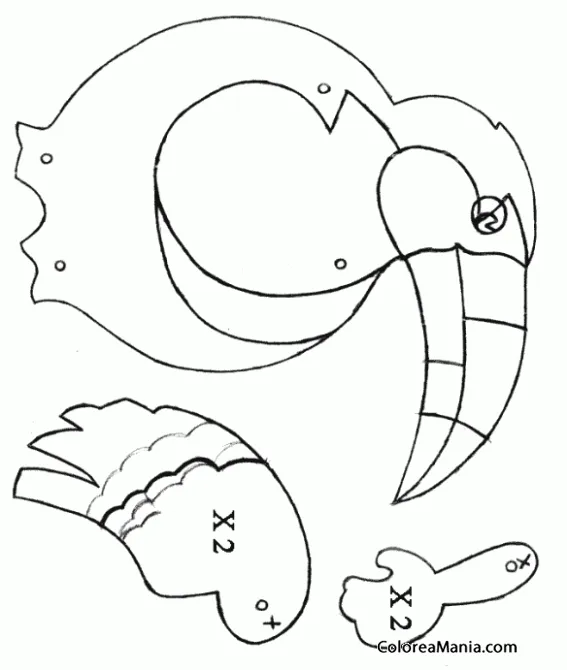 Colorear Marioneta Tucán (Moviles, títeres), dibujo para colorear gratis Colorear Marioneta Tucán (Moviles, títeres), dibujo para colorear gratis