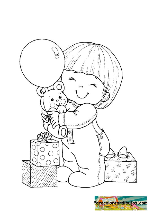 Colorear nina abriendo regalos cumpleanos | Colorear dibujos Colorear nina abriendo regalos cumpleanos | Colorear dibujos