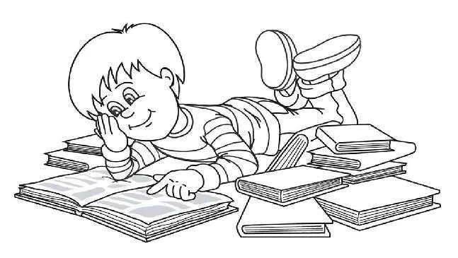 Colorear niño estudiando de muchos libros - Portal Escuela Colorear niño estudiando de muchos libros - Portal Escuela