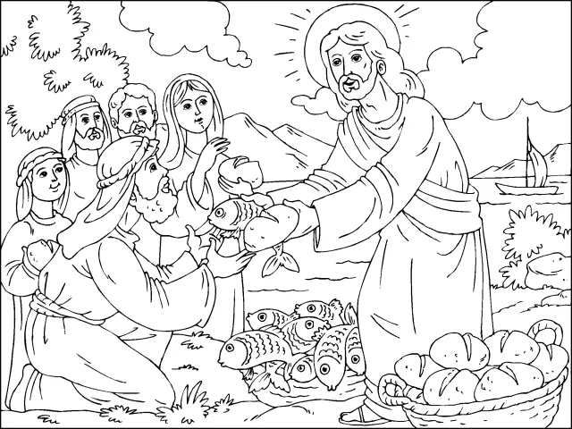 Colorear Los panes y los peces - Dibujos de Nuevo testamento para ... Colorear Los panes y los peces - Dibujos de Nuevo testamento para ...