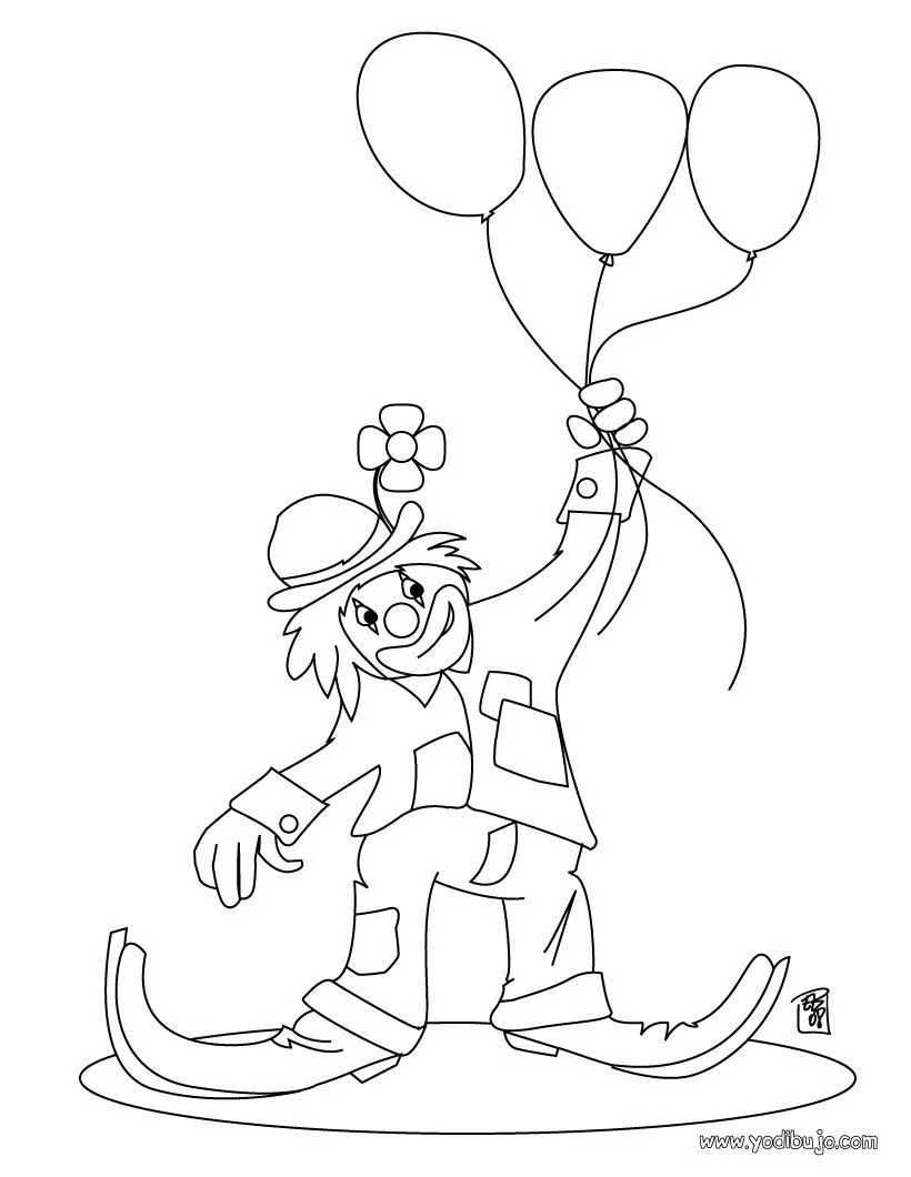 Dibujo payaso con 3 globos - Dibujo para colorear PAYASO