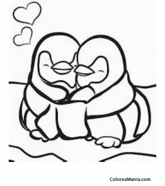 Colorear Dos Pingüinos enamorados (Animales Polares), dibujo para ...