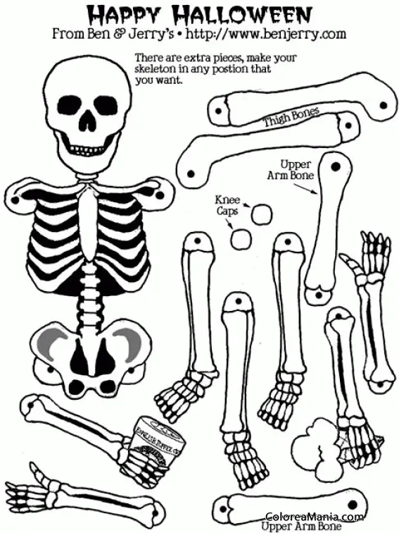 Colorear Plantilla esqueleto movible (Halloween), dibujo para colorear gratis Colorear Plantilla esqueleto movible (Halloween), dibujo para colorear gratis