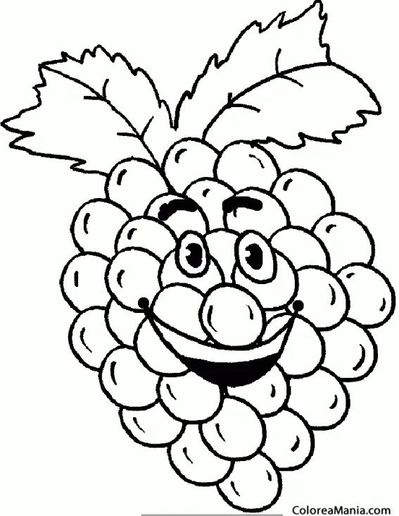 Colorear Racimo Uva con cara (Frutas), dibujo para colorear gratis Colorear Racimo Uva con cara (Frutas), dibujo para colorear gratis