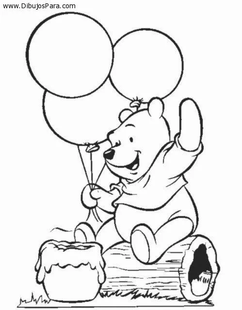 Colorear Winnie Pooh sentado con globos | Dibujos de Winnie Pooh ...