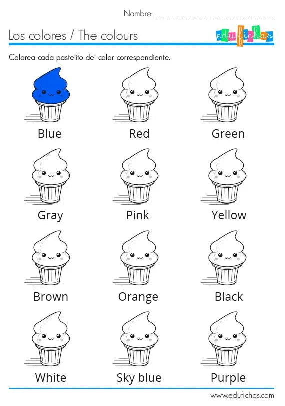 Los colores en inglés. Ficha coloreable http://www.edufichas.com ... Los colores en inglés. Ficha coloreable http://www.edufichas.com ...
