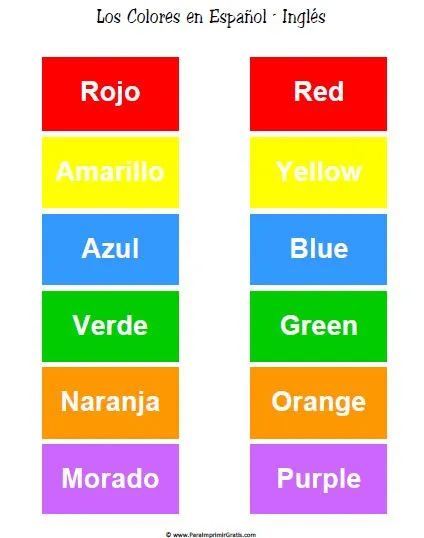 Colores en Inglés para Imprimir. Nombres de los colores en español ... Colores en Inglés para Imprimir. Nombres de los colores en español ...