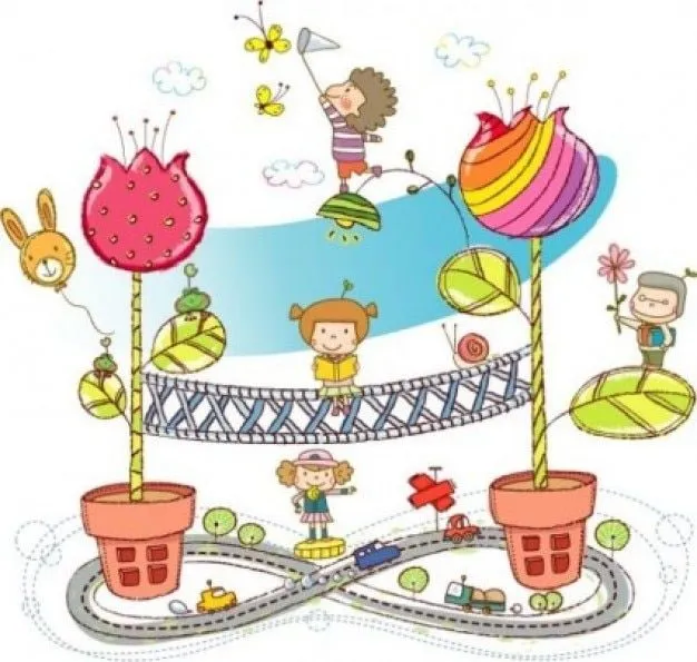 Colorida abstracta con niños y flores | Descargar Vectores gratis Colorida abstracta con niños y flores | Descargar Vectores gratis