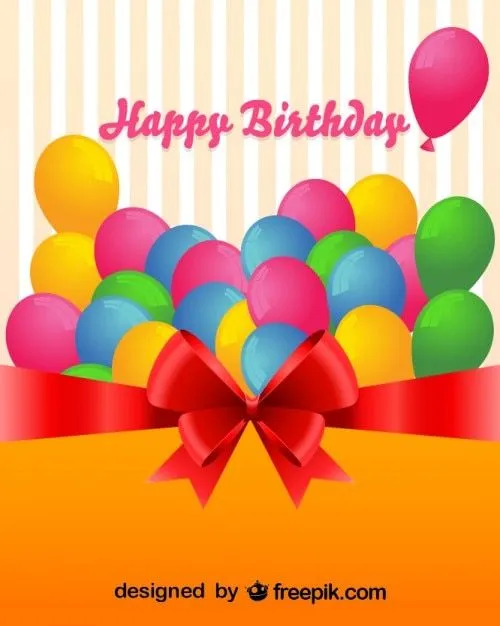 Coloridos globos en tarjeta de felicitación por cumpleaños ...