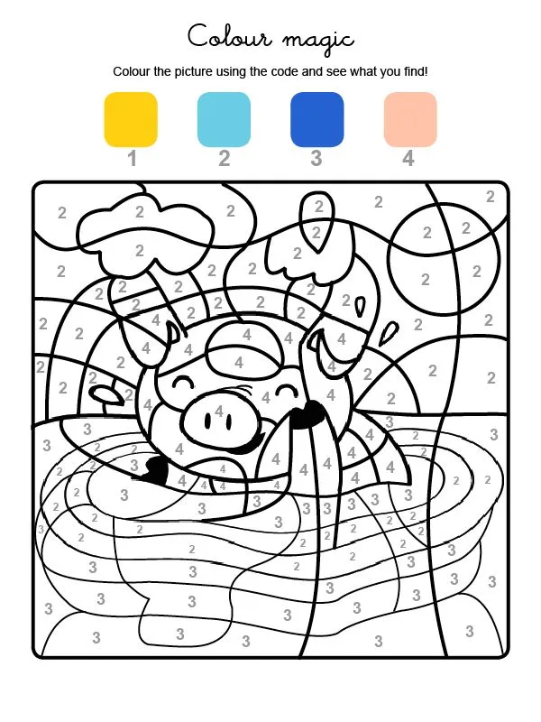 Colour by numbers: un cerdito: Dibujos para colorear Colour by numbers: un cerdito: Dibujos para colorear