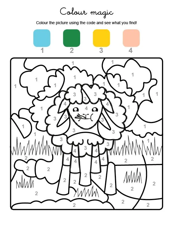 Colour by numbers: una oveja: Dibujos para colorear Colour by numbers: una oveja: Dibujos para colorear