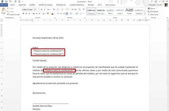 Combinar Correspondencia en Word 2013 - Monografias.com