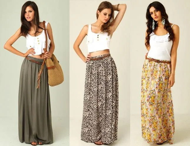 Cómo combinar maxi skirts o faldas extra largas?