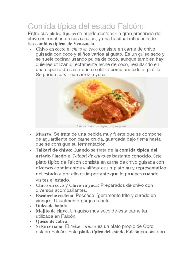 Comida Típica Del Estado Falcón | PDF | Cocina occidental | Comida regional y étnica Comida Típica Del Estado Falcón | PDF | Cocina occidental | Comida regional y étnica