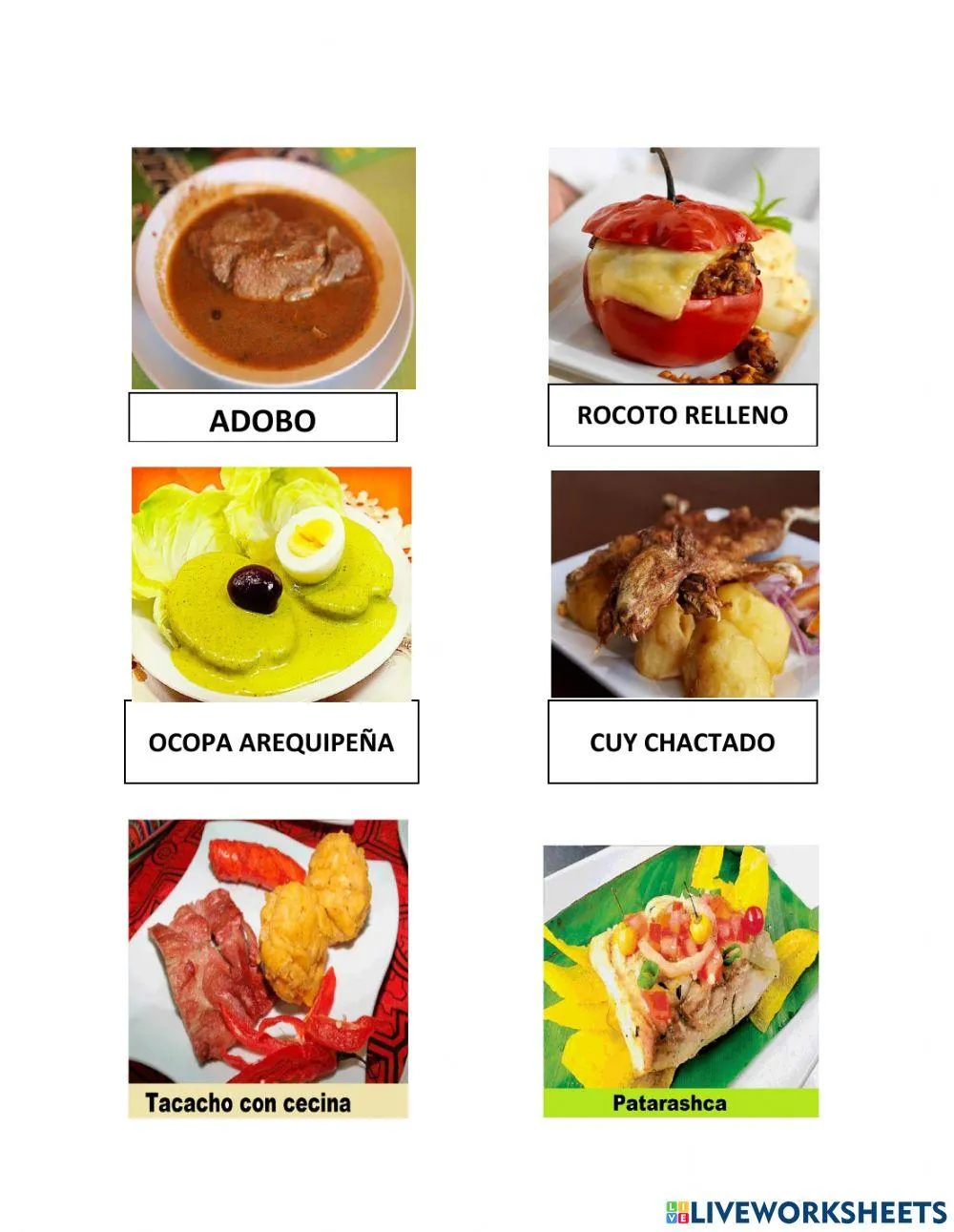 Comidas típicas de Arequipa worksheet | Live Worksheets Comidas típicas de Arequipa worksheet | Live Worksheets