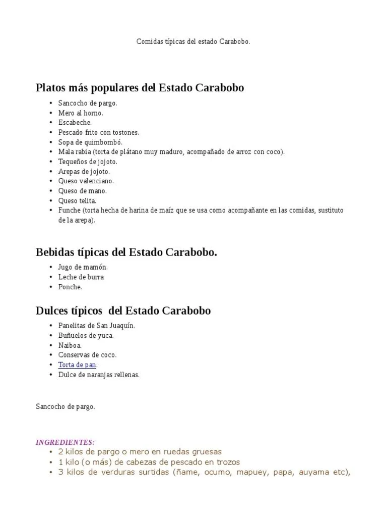 Comidas Tipicas Del Estado Carabobo | PDF | Maíz | Arroz Comidas Tipicas Del Estado Carabobo | PDF | Maíz | Arroz