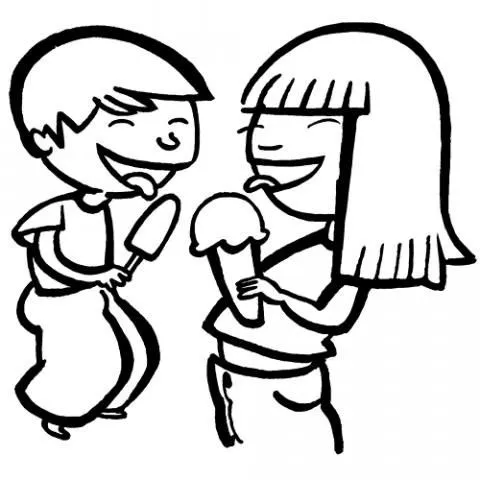 comiendo helados. Dibujo infantil para colorear