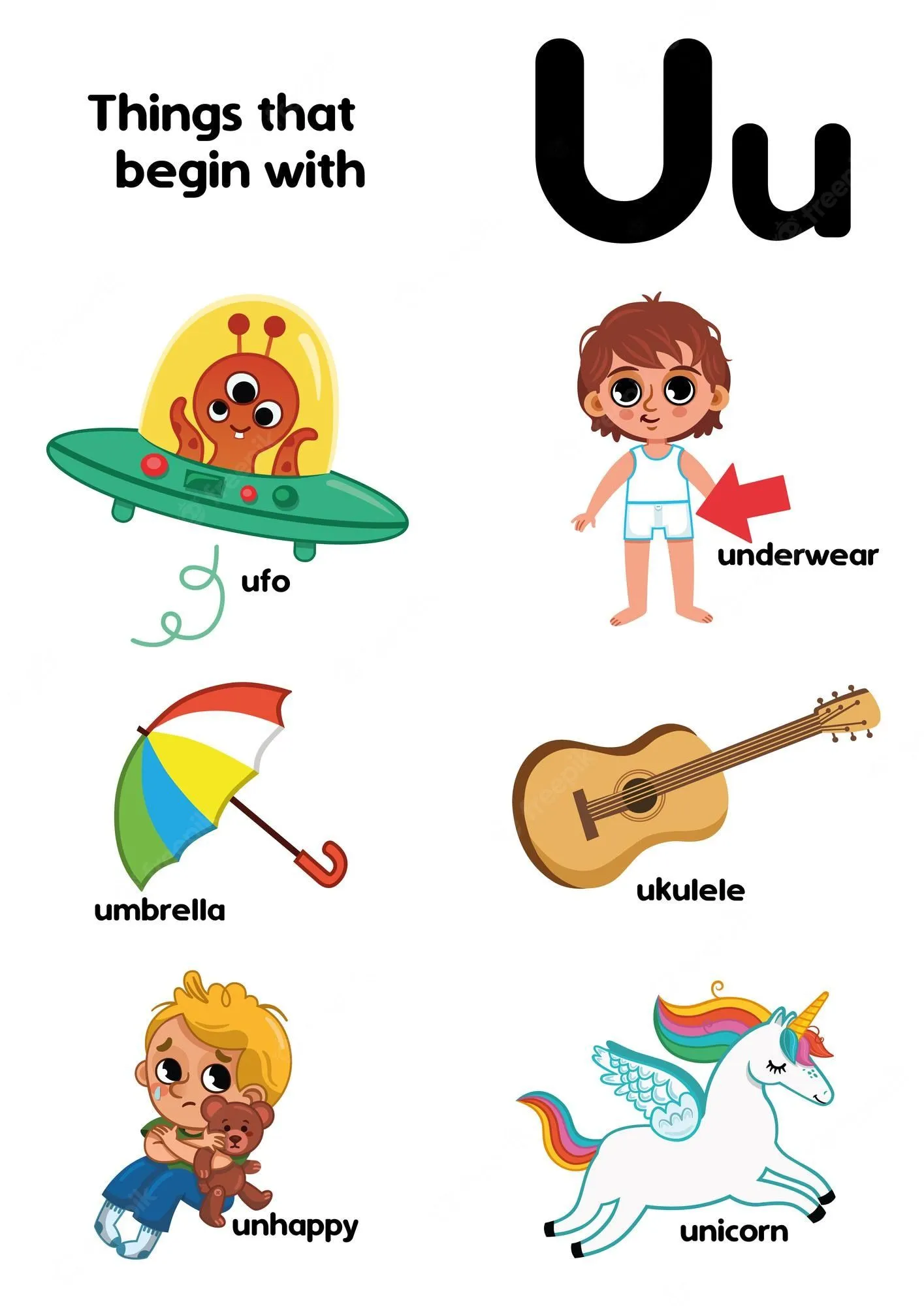 Cosas que comienzan con la letra u ilustración de vector educativo para niños | Vector Premium Cosas que comienzan con la letra u ilustración de vector educativo para niños | Vector Premium