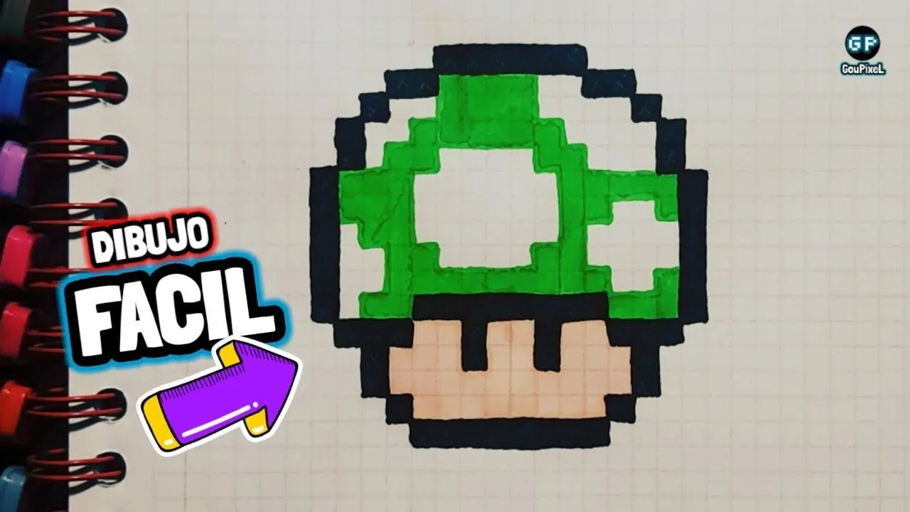 Comó Dibujar y Colorear El HONGO Verde de MARIO BROS | PASO A PASO FACIL |  GouPixeL - YouTube