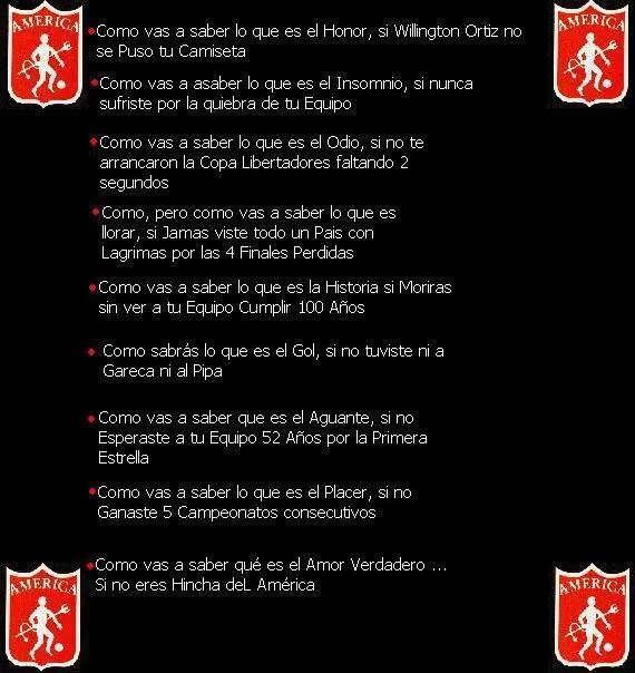 FRASES PARA EL AMERICA DE CALI EN LA B